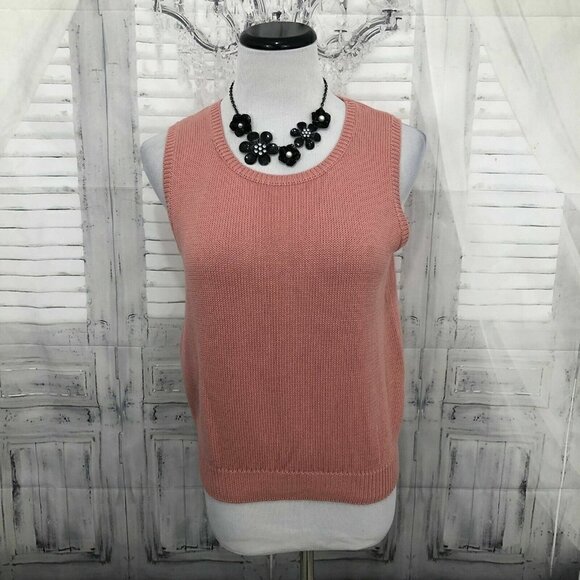 J Crew Size Medium Solid Pink Sleeveless Sweater Knit Vest 100% Cotton Pullover - Picture 1 of 7